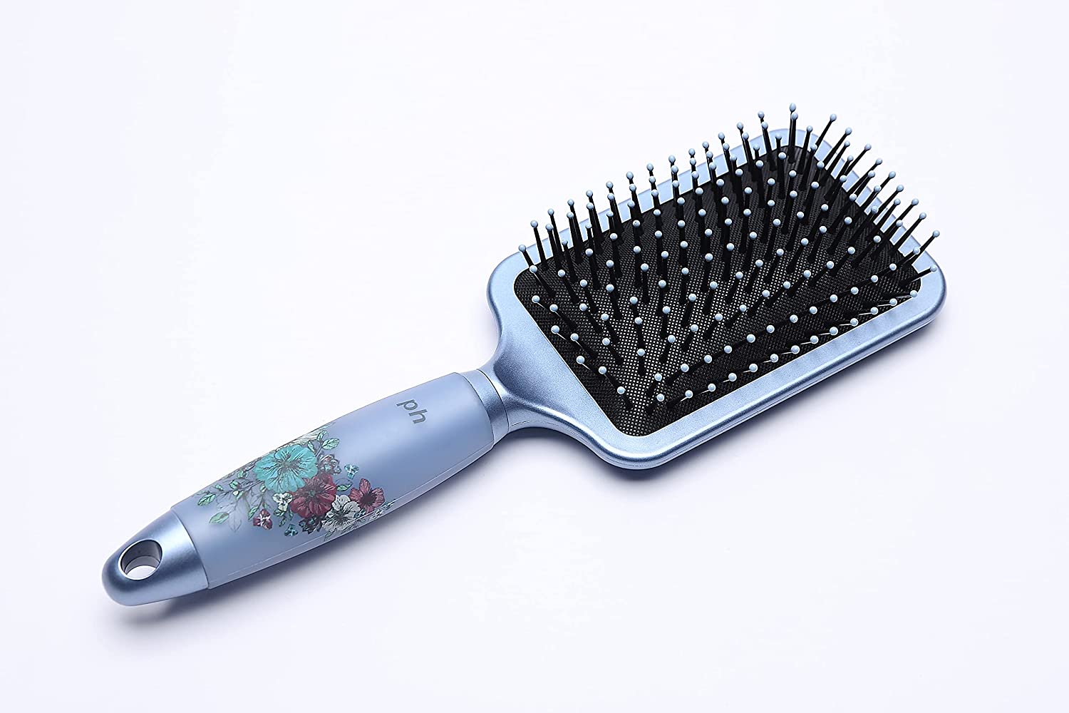 Large Rectangle Paddle Brush | Air Cushion Pad | Nylon Bristles with Epoxy Tips | Silicone Gel Handle with Floral Pattern