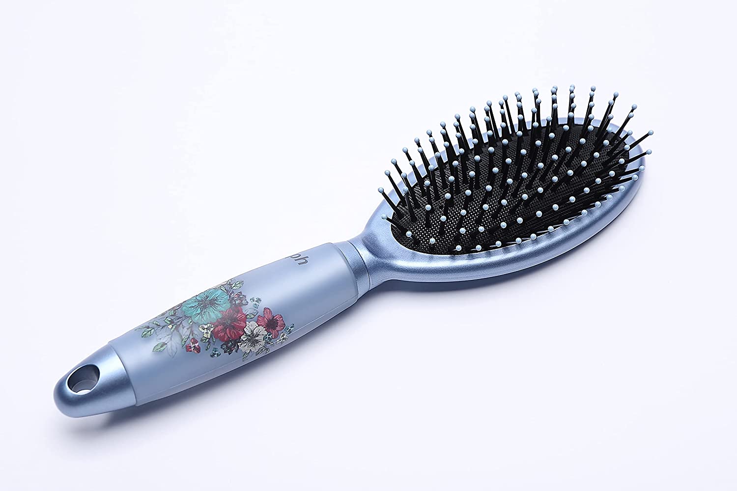 Large Oval Paddle Brush | Air Cushion Pad | Nylon Bristles with Epoxy Tips | Silicone Gel Handle with Floral Pattern