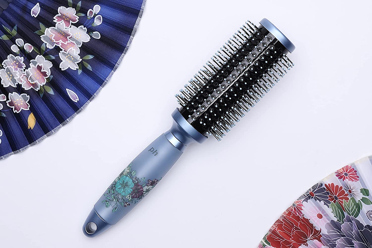 Hot Round Brush | Nylon Bristles with Epoxy Tips | Silicone Gel Handle with Floral Pattern