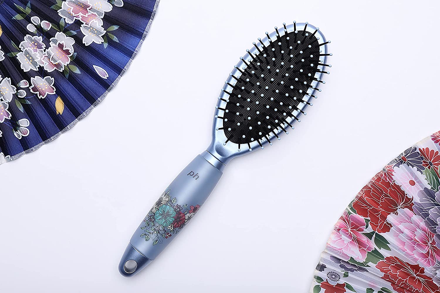 Large Oval Paddle Brush | Air Cushion Pad | Nylon Bristles with Epoxy Tips | Silicone Gel Handle with Floral Pattern