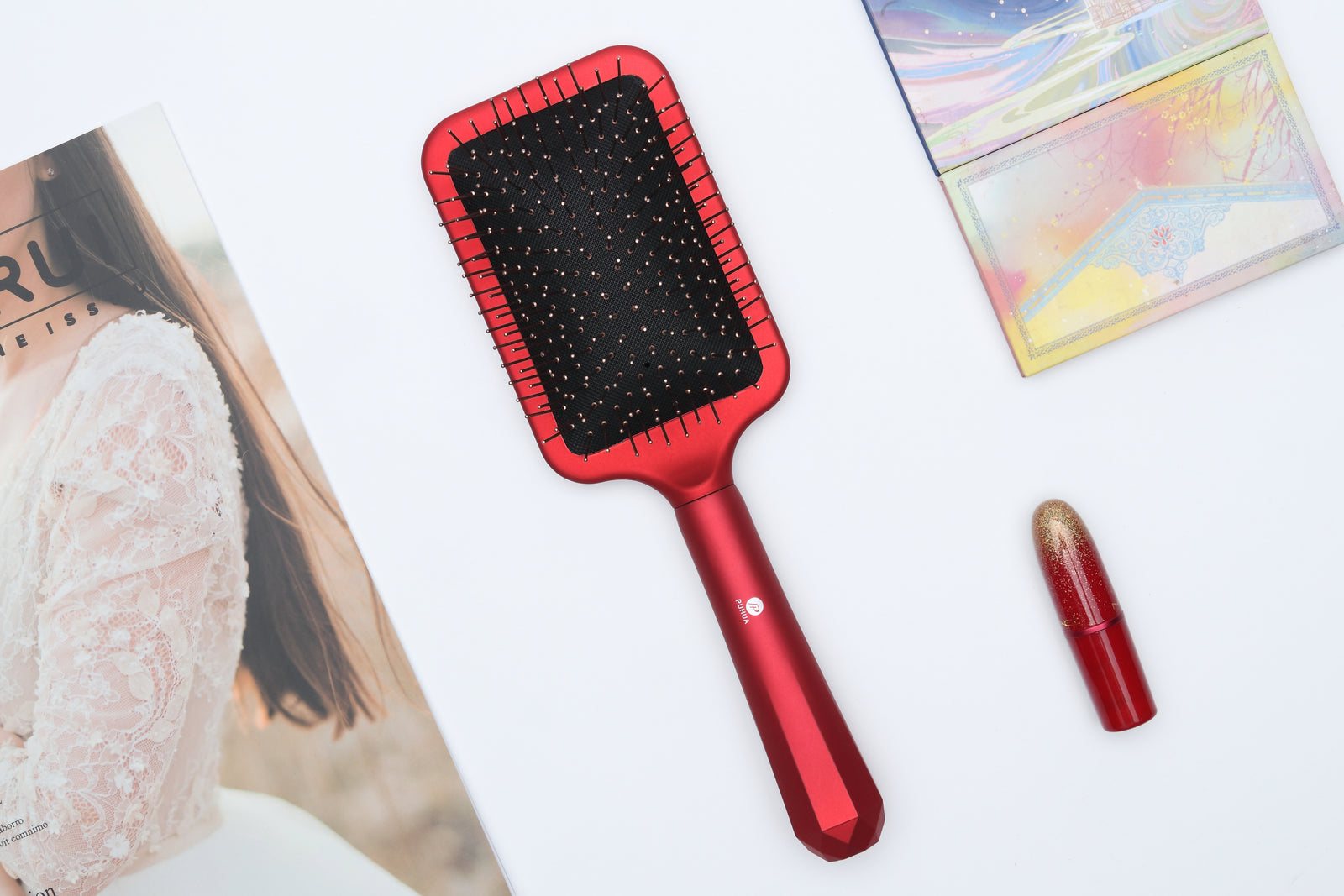 Large Rectangle Paddle Brush |Air Cushion with Copper Pins | Metallic Dimond Shaped Handle