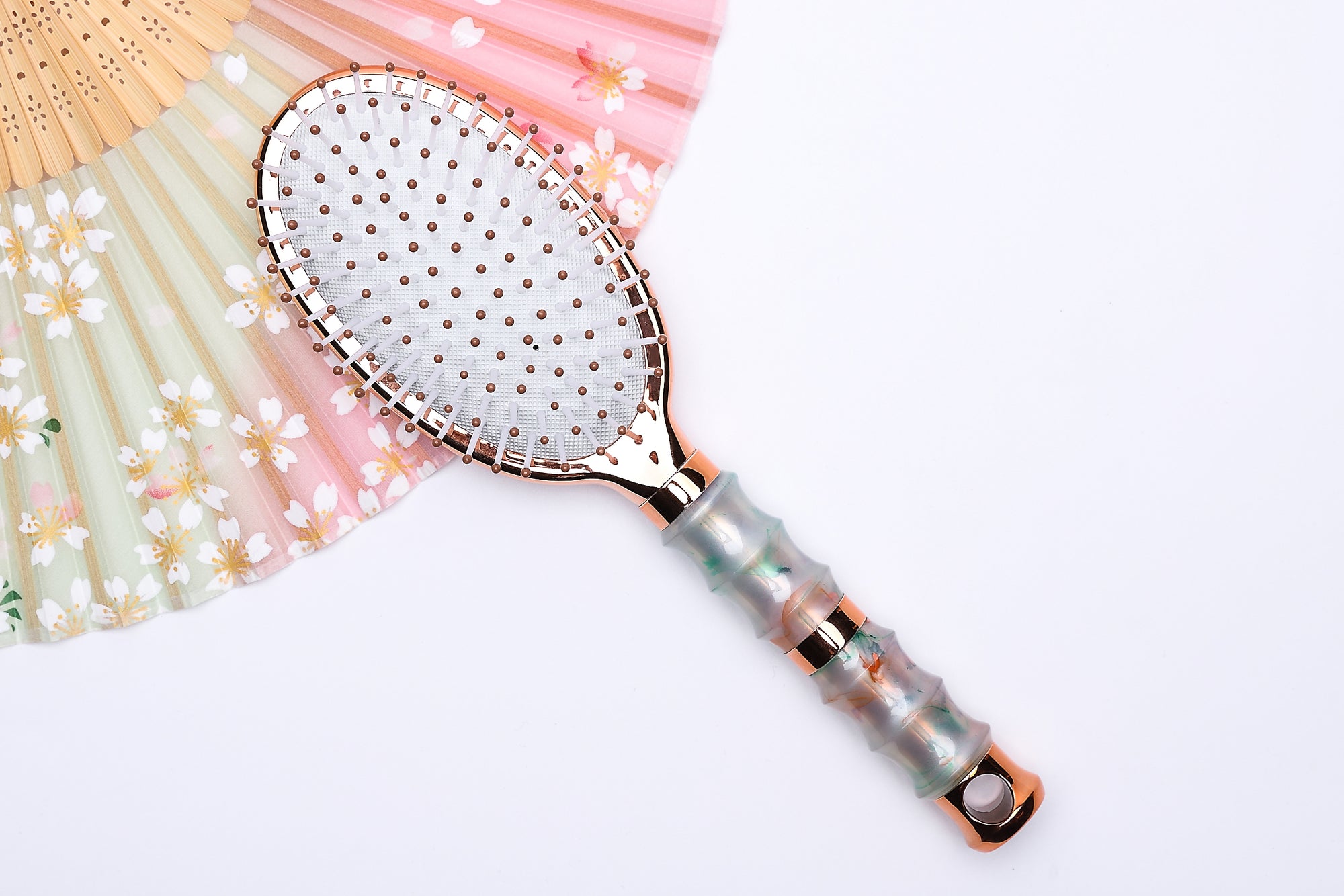Large Oval Paddle Brush | Air Cushion Pad | Nylon Bristles with Epoxy Tips | Electroplated Bamboo Handle